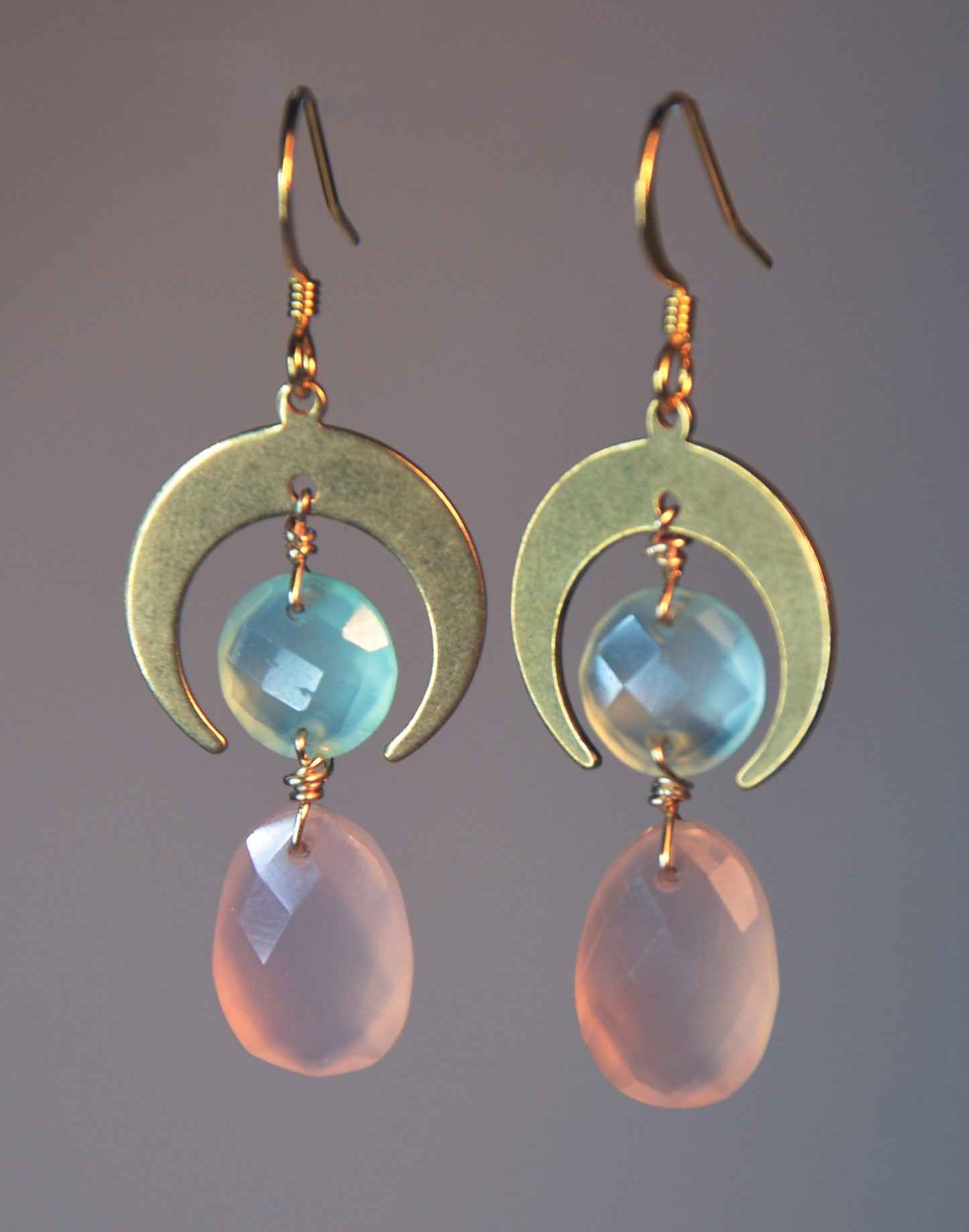 Moondrop Earrings - Pink & Aqua Faceted Chalcedony