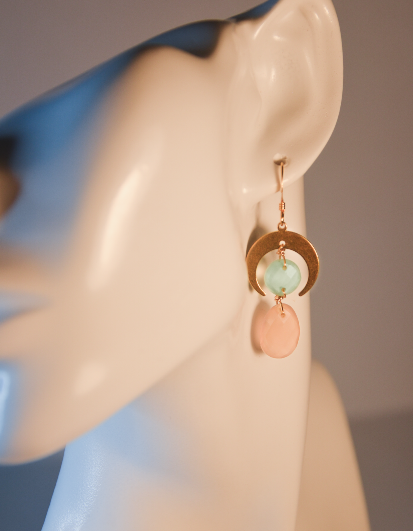 Moondrop Earrings - Pink & Aqua Faceted Chalcedony